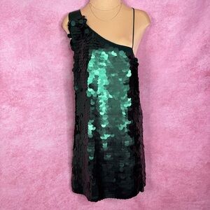 Anthropologie Green One Shoulder Dress